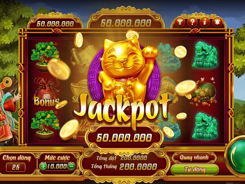 Hình ảnh máy slot game rực rỡ với biểu tượng tiền vàng